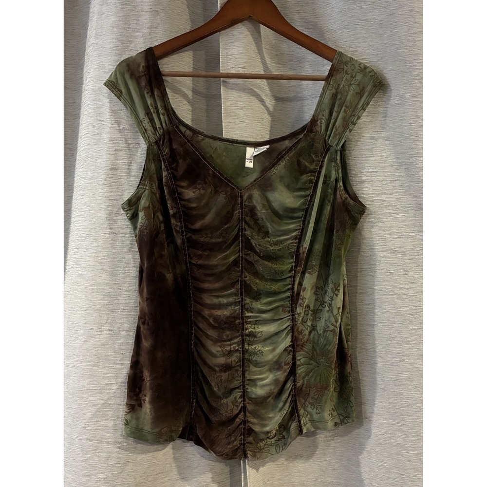 VTG Sami Jo Womens Velvet Burnout Fairy Grunge Tank Top Size XL Green Brown 90s
